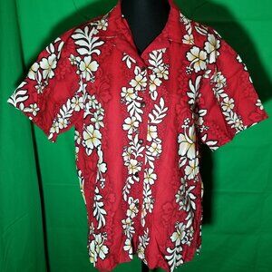 Jade Fashions Red Floral Hibiscus Hawaiian Shirt Women Small Aloha Island Cruise